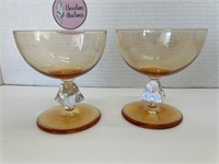 2 Champagne/Dessert Glasses w/Diamond Stems 4"