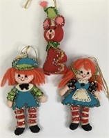 Vintage Sequined Felt Raggedy Ann Andy & Bear #2