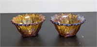 Pair Amber Carnival Glass Candle Holders