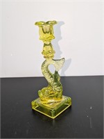 Vintage MMA Vaseline Glass Fish Candlestick