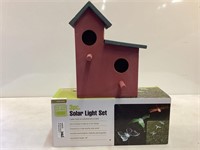 Wooden Birdhouse & Solar Light Set in Box