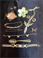 Costume Jewelry, Plated Silver Spoon, etc.