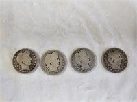 4 Barber Silver Quarters
