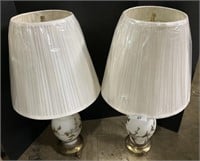 Pair Of Handpainted Frosted Glass Table Lamps.