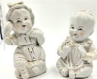 Pr of Babies 7 5/8" White & Gold Porcelain Glazed