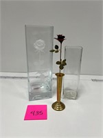 Vtg Mikasa Endless Love Crystal Vase Brass Rose