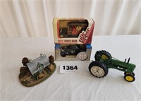 (2) Die Cast Models, John Deer Tractor Clock, etc