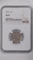 1921 Buffalo Nickel NGC VG8 2 Feathers?