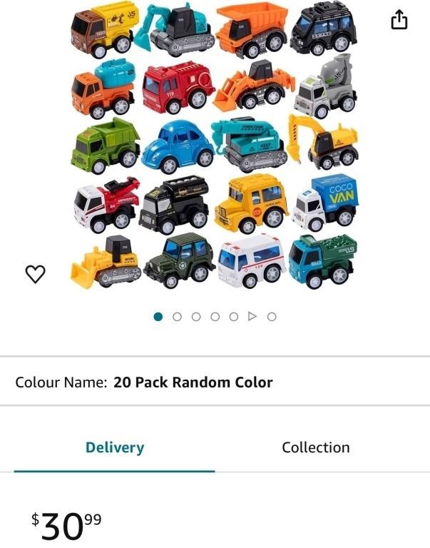 20 Piece Die-Cast Pull Back City Cars and Trucks