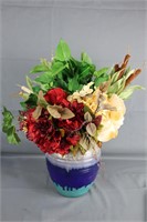 Faux Floral Arrangement in Pottery Vase