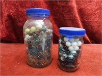 Vintage glass marbles, & game pieces.