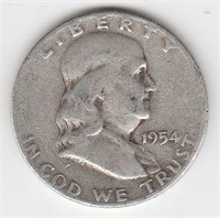 1954 D 90% Silver US Franklin Half Dollar