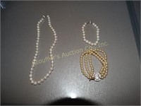 Vintage pearl? necklace 16"L & 2 bracelets 7"L
