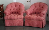 Pair of Red, Button-Tufted Accent Armchairs