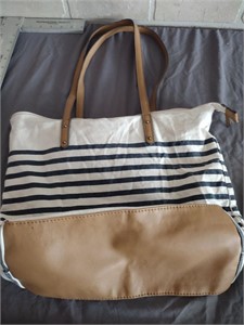 Blue & White Striped Tote Purse Bag