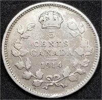 1914 Canada 5 Cents Silver Half Dime
