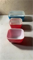 Pyrex 502 Blue, (2) 501 Red