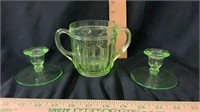 Green Colonial Celery Dish, Candleholders