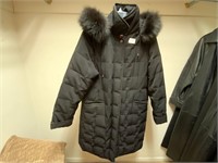 Anne Klein Long Coat Real Fox Fur Trim 1X