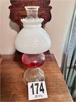 Vintage Oil Lamp With Milk Glass Shade (LR)