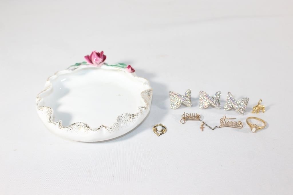 Trinket Dish with Jewelry - Rings, Pins etc.