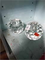 2 heavy glass candle holders