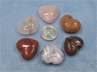 Six Assorted Stone Carved Hearts