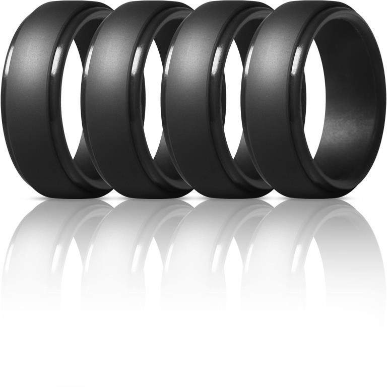 Men's Silicone Ring, Step Edge Rubber Wedding Band