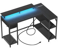 L Shaped Gaming Desk with Power Outlet   LED