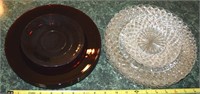 (4) Ruby Red Glass 9" Plates + Saucer & Waffle