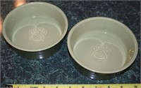 Pair 2-Tone Green Ceramic Dog Food/Water Dishes
