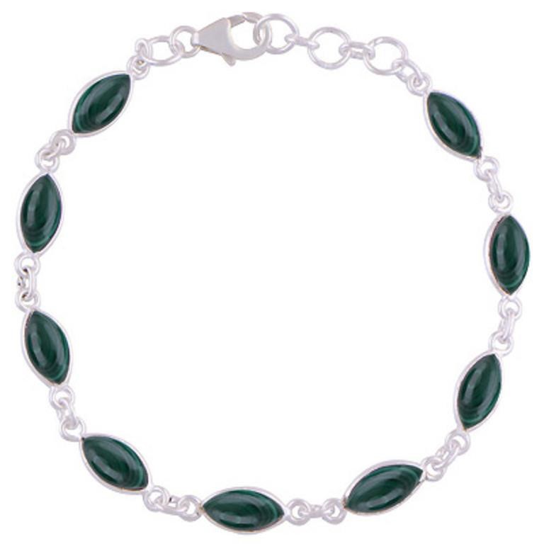 Sterling Silver Marquise Cut Malachite Bracelet