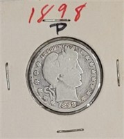 1898 P Barber Silver Quarter