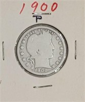 1900 P Barber Silver Quarter