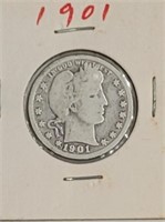 1901 P Barber Silver Quarter