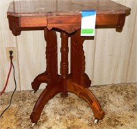 Walnut stain side table w/ marble top 27x19x28