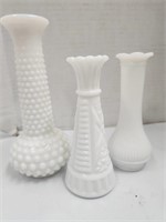 3 Vintage Milk Glass Vases