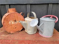 Tin Watering Cans and Fleurs tin container