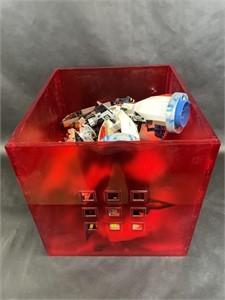 Plastic Cube with LEGO Bionicles and Parts