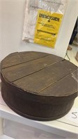 Antique handmade wood pantry box full of sewing