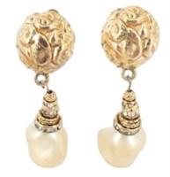 Yves Saint Laurent Gold Tone Pearl Clip-On Earring