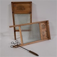 2 Antique Glass Washboards & Rug Beater