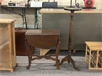 Antique Drop Leaf End Table And Plant Stand