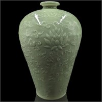 Chinese Celadon Glazed Meiping Vase With Six Chara