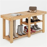 FLYJOE Shoe Rack Bench, 3-Tier Freestanding Wooden