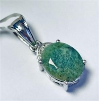 925 Sterling Silver Emerald & Diamond Pendant