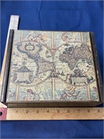 Wood box with old world map decoration