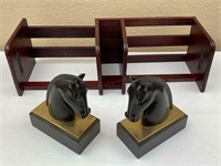 Stone Horse Head Bookends, Wooden Book Holder