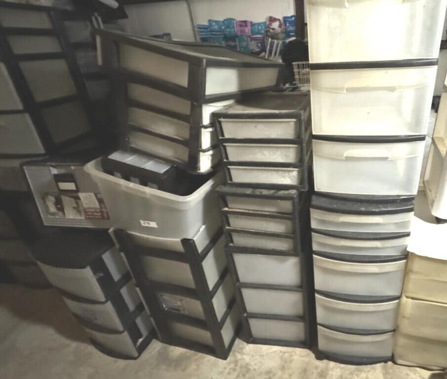 LOT OF BLACK PLASTIC STORAGE UNITS WITH DRAWERS