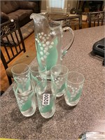Etched glass pitcher and glass set